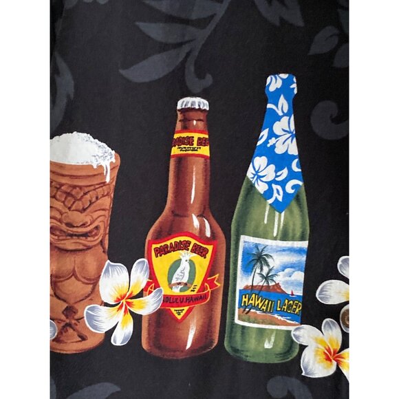 VTG Pacific Legend Hawaii SS Black Aloha Shirt Button Down Beer Bottle Floral M - Picture 9 of 16
